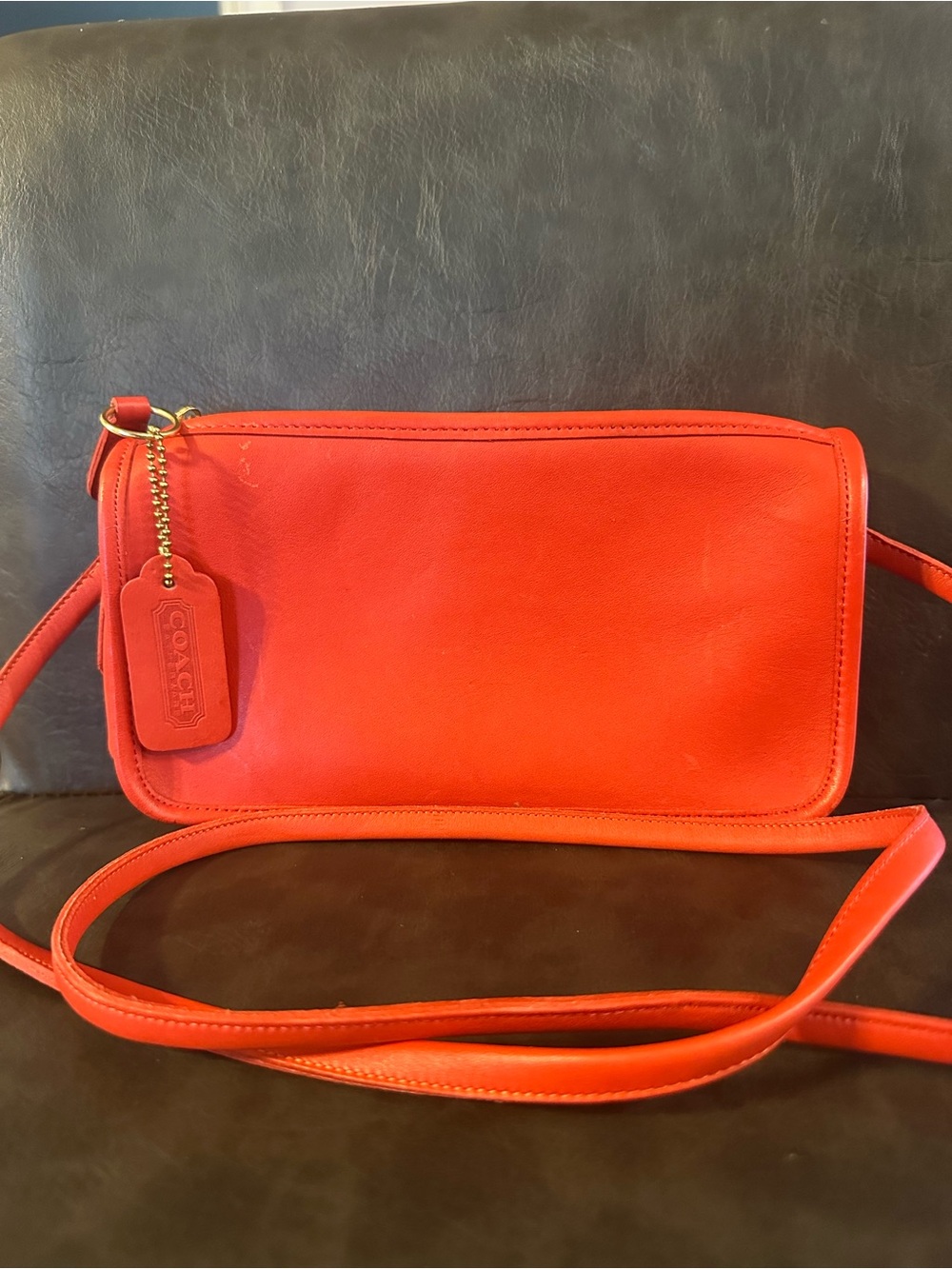 Vintage Coach Leather Crossbody with Tag and Gold-Tone Chain